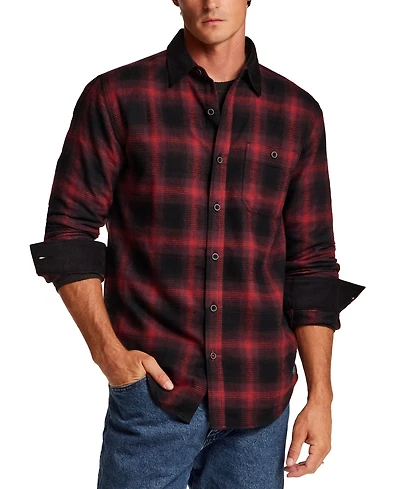 Weatherproof Vintage Men's Waffle Flannel Corduroy Collar Shirt