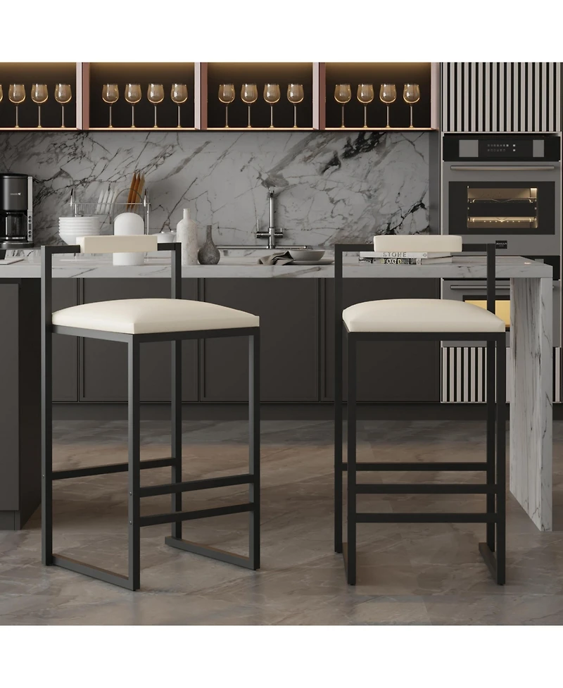 sumyeg Set of 2 Faux Leather Upholstered Bar Stools with Metal Frame, Counter Height Dining Chairs for Kitchen Island