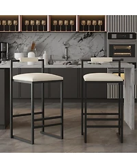 sumyeg Set of 2 Faux Leather Upholstered Bar Stools with Metal Frame, Counter Height Dining Chairs for Kitchen Island