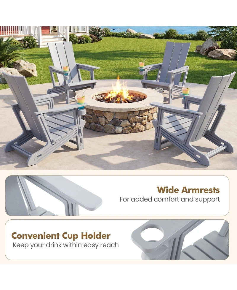 Gymax Adirondack Chairs Set of 4 with Cup Holder Wood Texture for Garden Backyard