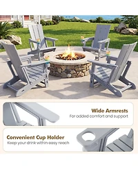 Gymax Adirondack Chairs Set of 4 with Cup Holder Wood Texture for Garden Backyard