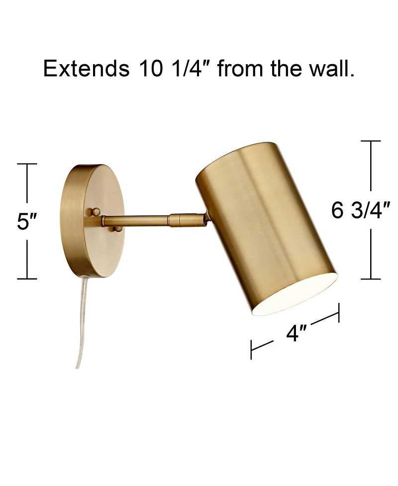 360 Lighting Carla Modern Wall Lamps Set of 2 Polished Brass Plug-in 5" Light Fixture Cylinder Down Metal Shade for Bedroom Reading Living Room Home