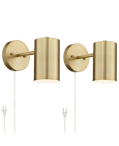 360 Lighting Carla Modern Wall Lamps Set of 2 Smart Sockets Brushed Brass Plug-In 5" Fixture Usb Ports Adjustable Shades for Bedroom