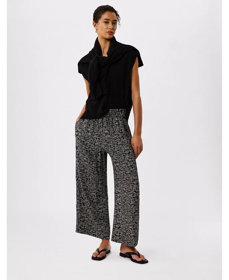 Whistles Women's Woven Grid Crop Wide-Leg Trouser