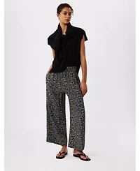 Whistles Women's Woven Grid Crop Wide-Leg Trouser