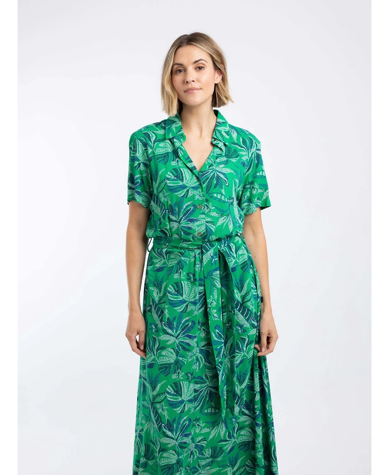 Weird Fish Women's Neem Printed Floral Midi Shirt Dress