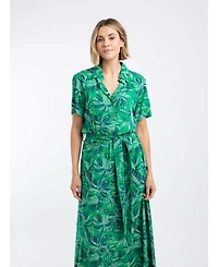 Weird Fish Women's Neem Printed Floral Midi Shirt Dress