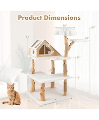 Hongge 60-Inch Wooden Cat Tree Tower with Two Padded Perches