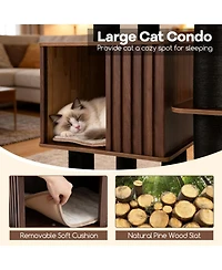 Hongge 53.5 Inch Wooden Cat Tower with Extra-Wide Padded Top Perch