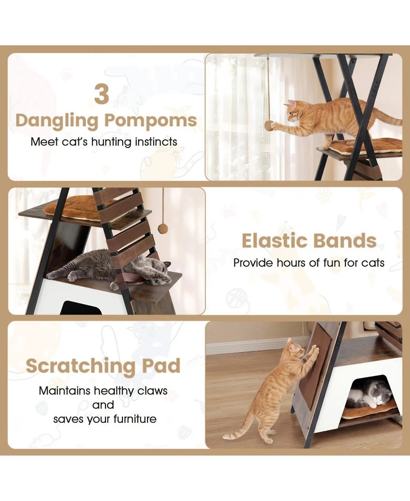 Hongge 73 Inch Tall Multi-Level Cat Tree with Extra Large Condo