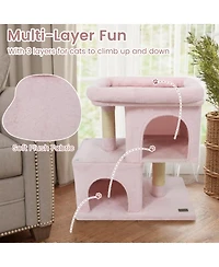 Hongge Low-Profile Cat Tower with Two Roomy Cat Condos, 25.5 Inch