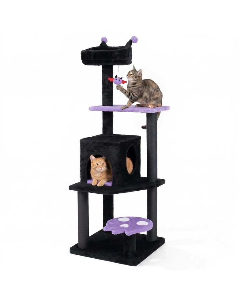 Hongge Spooky 57 Inch Cat Tower with Spider-Shaped Hanging Toy
