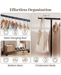 Hongge Mobile Garment Rack with Extendable Side Rods and 4 Swivel Casters
