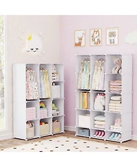 Hongge Modular Kids Wardrobe Closet with 13 Cubes Hanging Rods and Stackable Shelves
