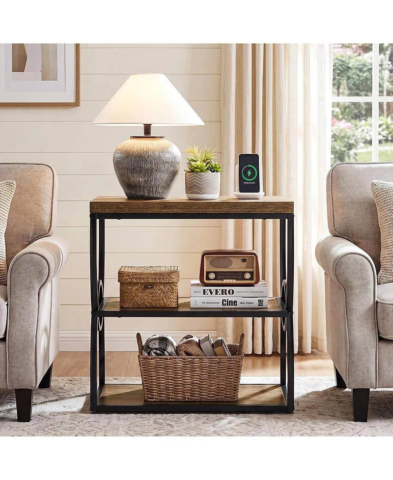 Tribesigns Narrow End Table, Couch Side Table with Storage | 3-Tier Storage, Sturdy Metal Frame