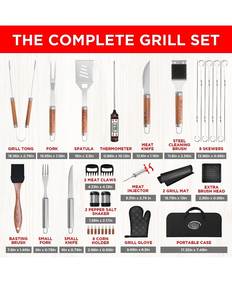 Xdovet Bbq Grill Tools Set Stainless Steel Accessories Kit Case Injector Claws Mats
