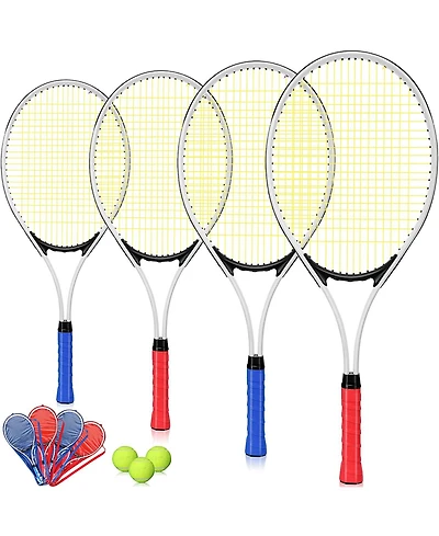 Aofar 4 Tennis Rackets Set Adult Recreational Players Lightweight Balls Overgrips Bag