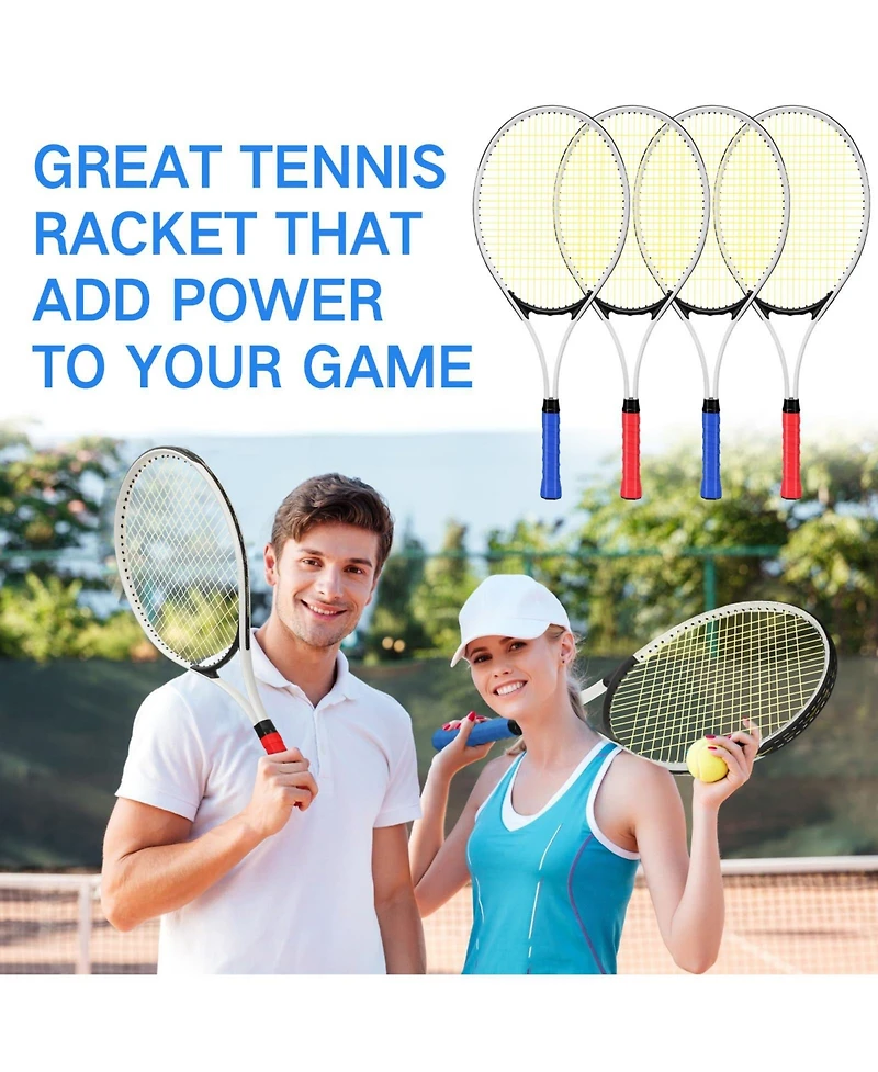 Aofar 4 Tennis Rackets Set Adult Recreational Players Lightweight Balls Overgrips Bag