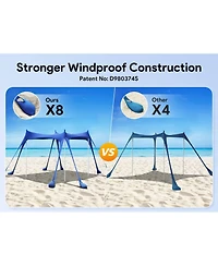 Aofar Beach Tent Sun Shelter UPF50+ Sandbags Shovels Pegs Poles Shade 10x10 feet