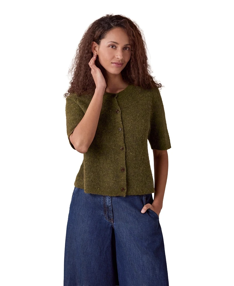 Celtic & Co. Women's Alpaca-Blend Ribbed Short-Sleeve Cardigan