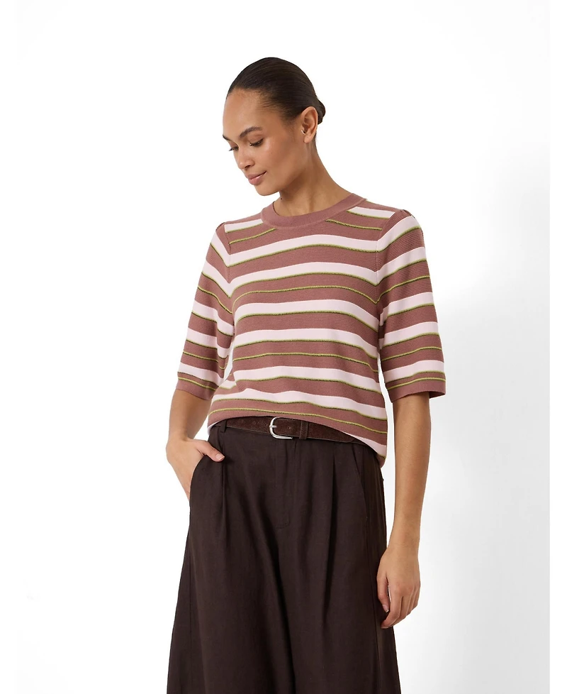 Hush Women's Gathered Shoulder Stripe T-Shirt