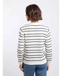 Weird Fish Women's Romilly Pointelle-Knit Striped Cardigan
