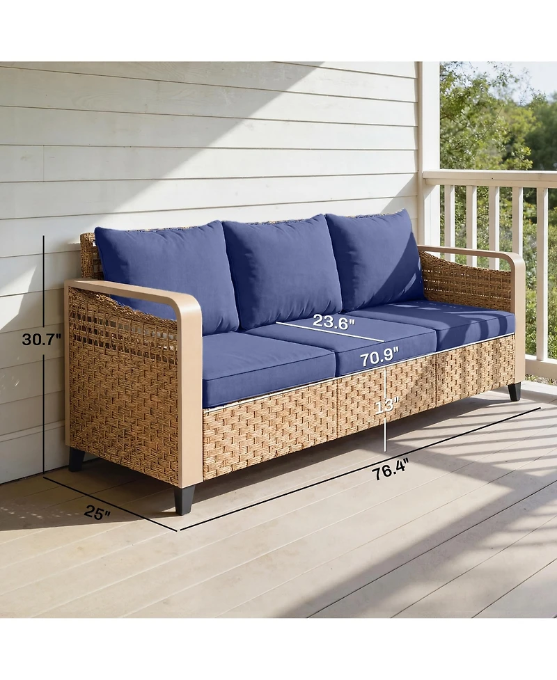 Outsunny Rat Wicker Sofa with Cushions 3-Seater,