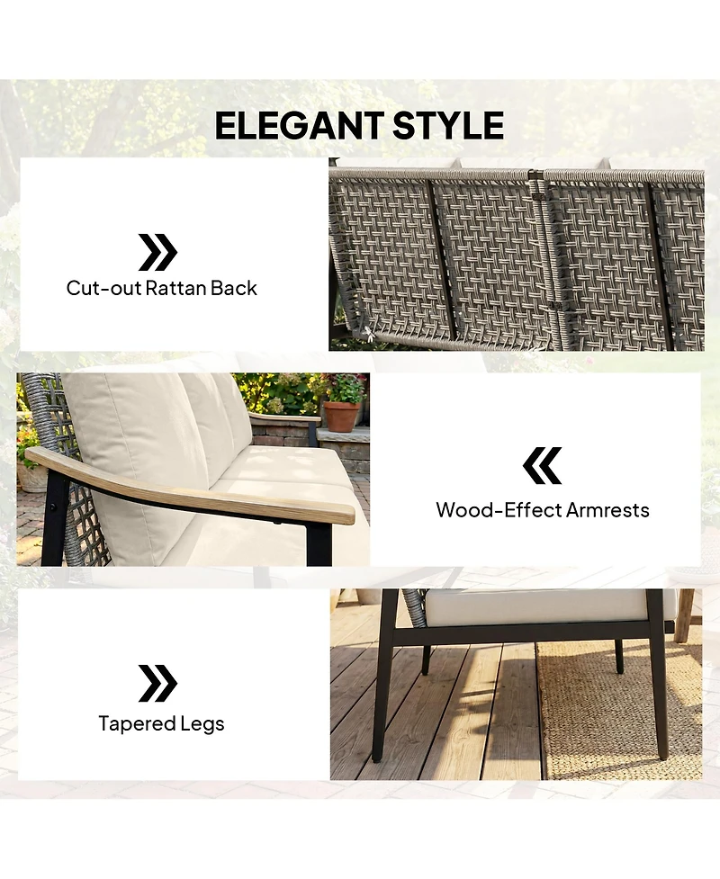 Outsunny 3 Seater Outdoor Couch Patio Sofa with Cushions