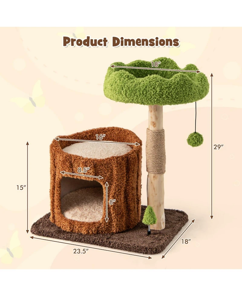 Hongge Compact Cat Tree Tower with Sisal Scratching Posts, 29 Inch