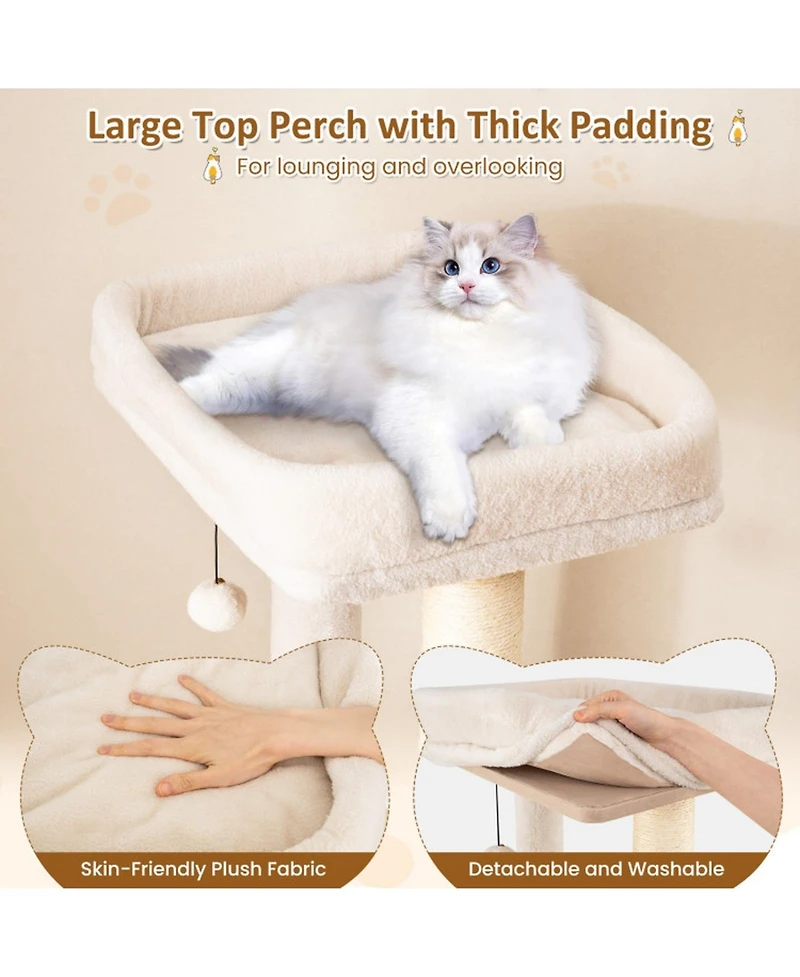 Hongge Wooden Cat Tree with Padded Two-Story Condo, 63 Inch