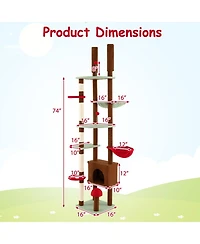 Hongge Mushroom Themed Floor to Ceiling Cat Tree with Height Adjustment