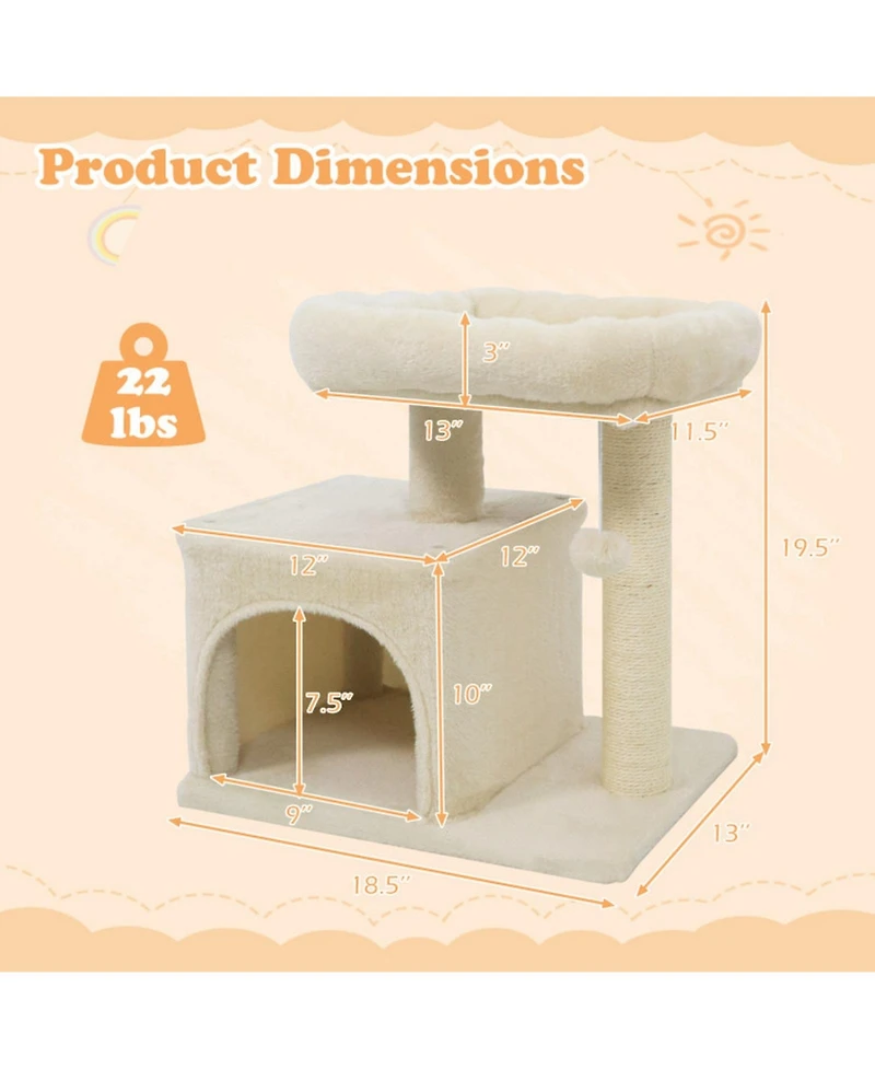 Hongge 19.5 Inch Small Cat Tree with Oversized Padded Perch Bed