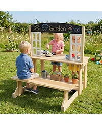 Hongge Wooden Outdoor 2-in-1 Mud Kitchen Playset, Ages 3+