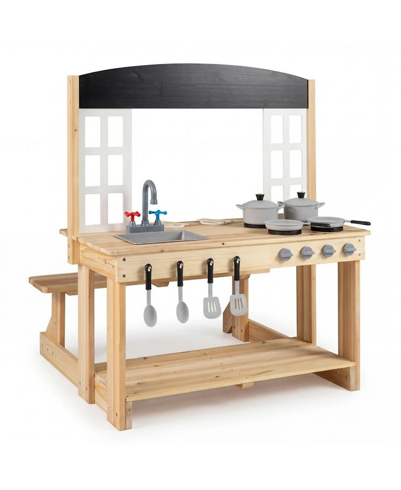 Hongge Wooden Outdoor 2-in-1 Mud Kitchen Playset, Ages 3+