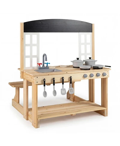 Hongge Wooden Outdoor 2-in-1 Mud Kitchen Playset, Ages 3+