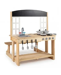 Hongge Wooden Outdoor 2-in-1 Mud Kitchen Playset, Ages 3+