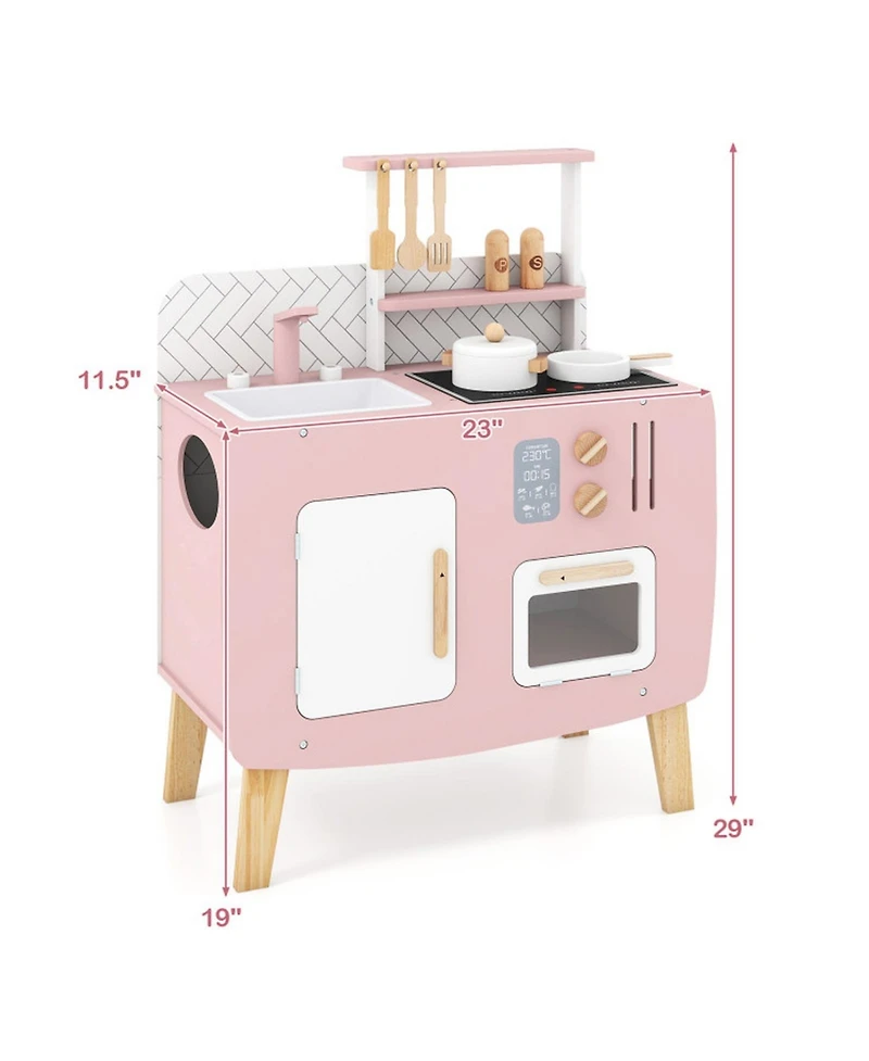 Hongge Four-Station Wooden Play Kitchen, 7-Piece Set, Ages 3+