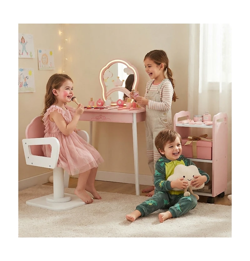 Hongge Hair Salon Led Mirror and Swivel Chair 10-Piece Playset, Ages 3+