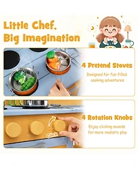 Hongge Wooden Mud Kitchen 2-Sink, 4-Stove 14-Piece Play Set, Ages 3+