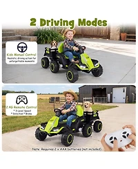 Hongge 24V Kids Ride On Tractor with Detachable Trailer, Remote Control, 66 lbs Weight Limit, Ages 3+