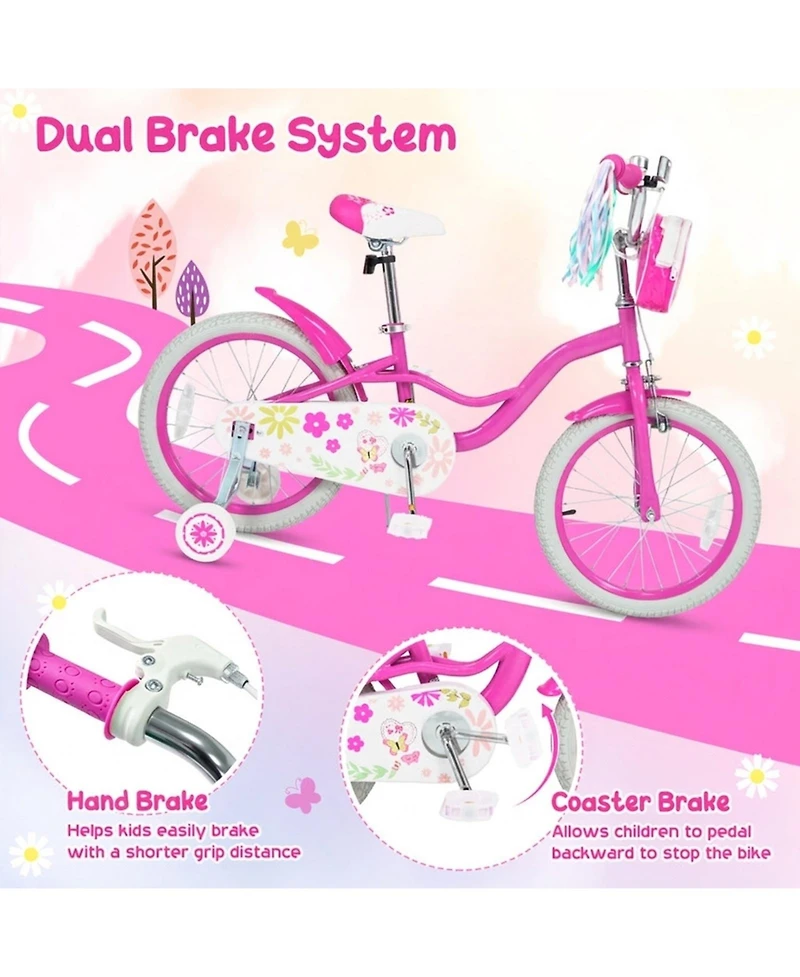 Hongge 16-Inch Girls Bike with Front Bag and Dual Braking System, Ages 4-7