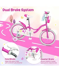 Hongge 16-Inch Girls Bike with Front Bag and Dual Braking System, Ages 4-7