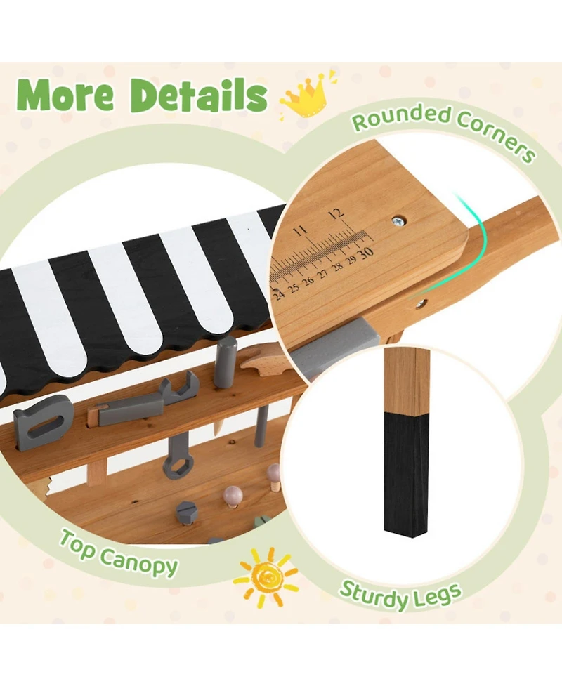 Hongge 2-in-1 Rolling Wooden 47-Piece Tool Bench Cart, Ages 3+