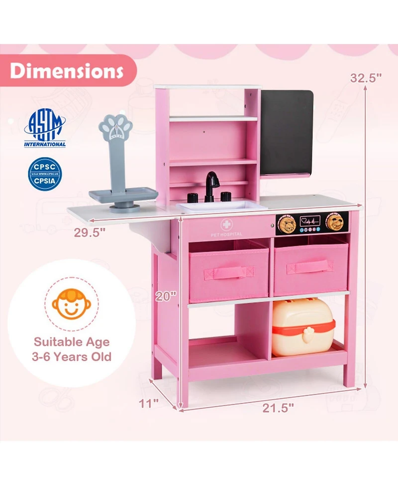 Hongge Wooden Doctor Office Playset with Folding Tabletop and Blackboard, Ages 3+