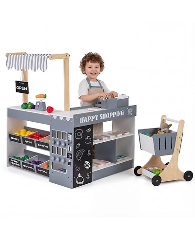 Hongge Kids' Wooden Grocery Store Playset with Shopping Cart and Cash Register, Ages 3+