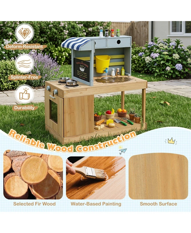 Hongge Canopy Mud Kitchen with Water Tank and Faucet, Ages 3+