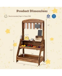 Hongge 2-in-1 Wooden Mud Kitchen and Market Stand, 25-Piece, Ages 3+