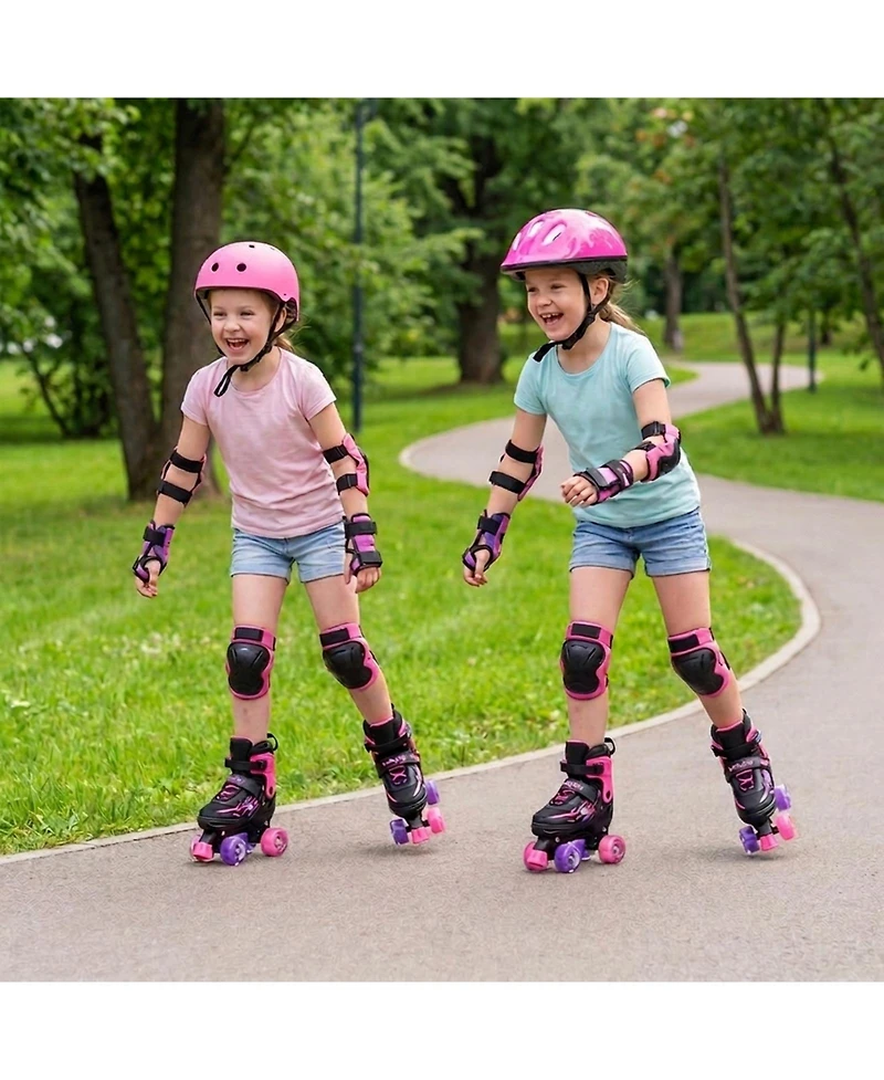 Hongge Kids Adjustable Outdoor Quad Roller Skates with Light-Up Wheels Ages 7-9