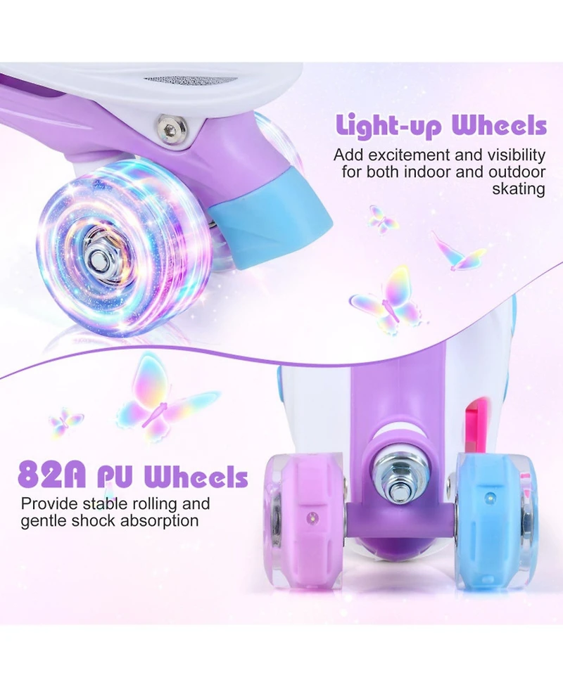 Hongge Kids Adjustable Quad Roller Skates with 4 Light-Up Wheels for Beginners Ages 7-9