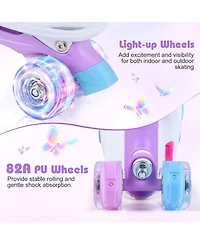 Hongge Kids Adjustable Quad Roller Skates with 4 Light-Up Wheels for Beginners Ages 7-9